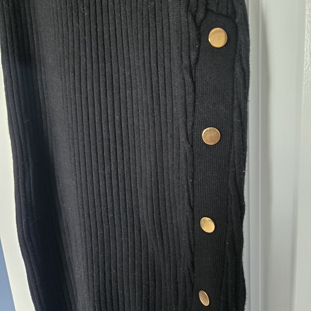 Say What? Black Long Sleeve Bodycon Sexy Dress Gold Button Detail - Picture 3 of 3